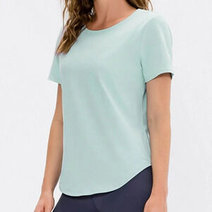 Topshop Women's Green Short Sleeve Breathable Four-Way Stretch Shirt sz large